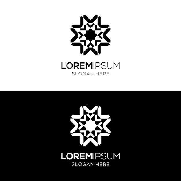 plantilla de diseño de logotipo geométrico islámico de lujo en blanco y negro