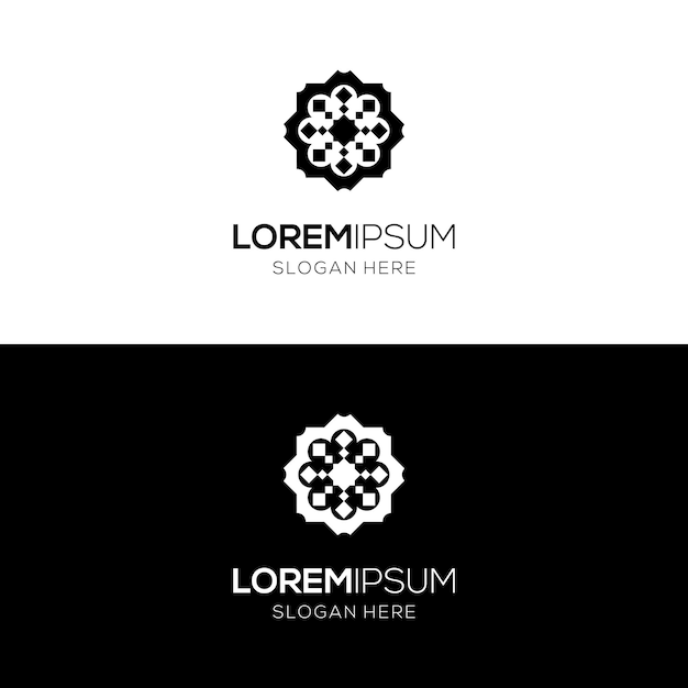 plantilla de diseño de logotipo geométrico islámico de lujo en blanco y negro