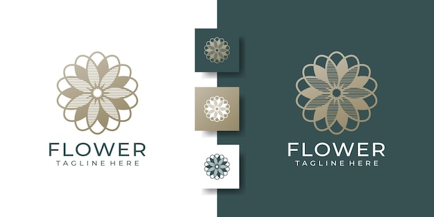 Plantilla de diseño de logotipo gold flower con concepto de arte de línea creativa