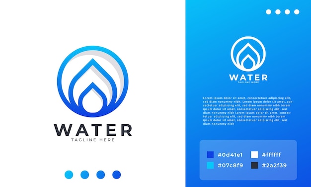 Vector plantilla de diseño de logotipo de gota de agua estilo lineal líneas de gota azul icono de aqua