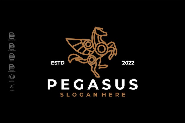 Plantilla de diseño de logotipo gráfico de caballo Pegaso heráldico de arte de línea de lujo