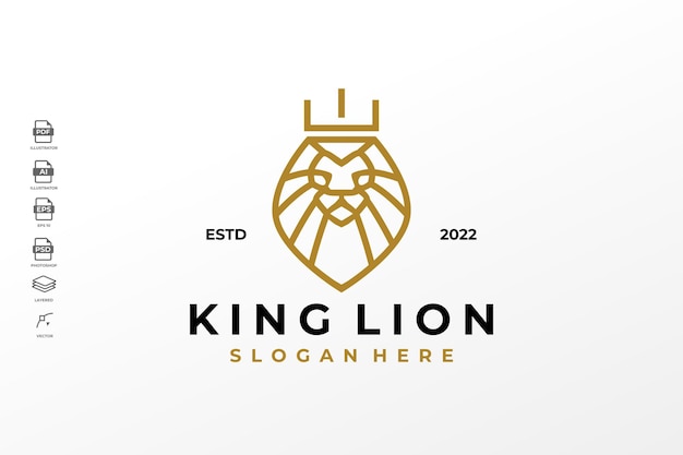 Plantilla de diseño de logotipo gráfico de león heráldico de arte de línea de lujo