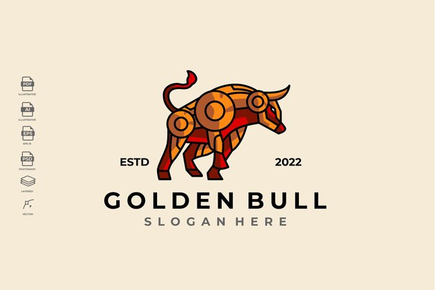 Plantilla de diseño de logotipo gráfico de toro dorado heráldico de arte de línea de lujo