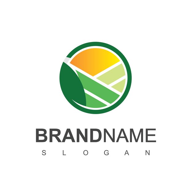 Plantilla de diseño de logotipo de granja. Círculo de naturaleza, ganado y símbolo de tierras agrícolas