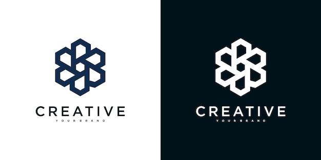 Plantilla de diseño de logotipo de hexágono abstracto creativo Vector Premium