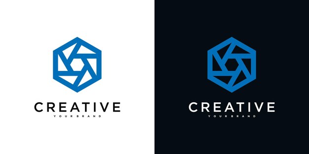 Plantilla de diseño de logotipo de hexágono abstracto creativo Vector Premium