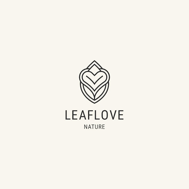 Plantilla de diseño de logotipo de hoja en un círculo con logotipo de estilo de línea plana de corazón