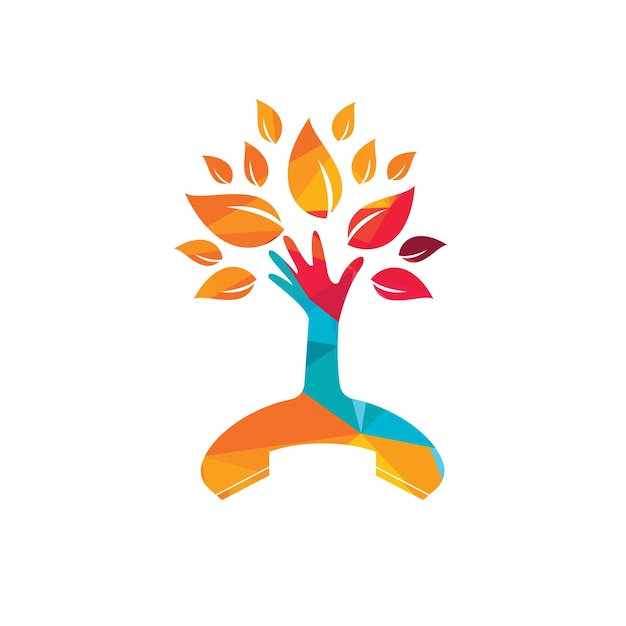 Plantilla de diseño de logotipo de icono de árbol de mano y auricular