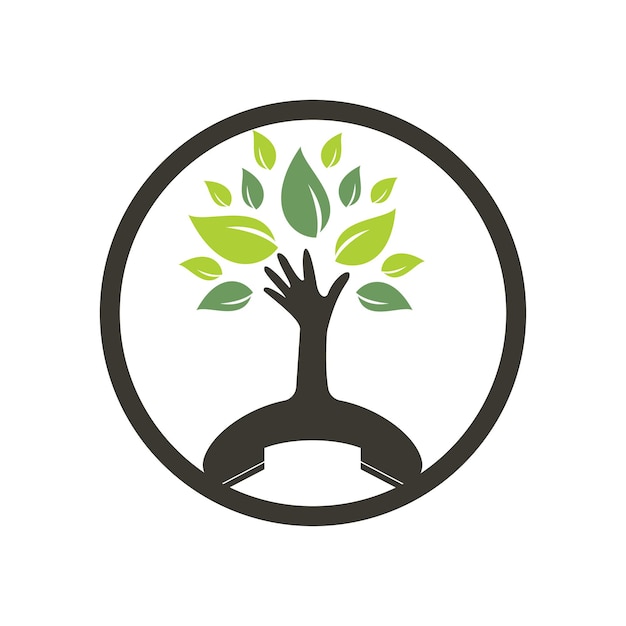 Plantilla de diseño de logotipo de icono de árbol de mano y auricular
