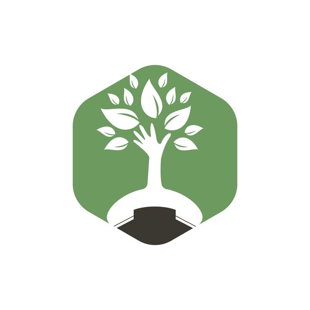 Plantilla de diseño de logotipo de icono de árbol de mano y auricular