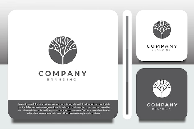 plantilla de diseño de logotipo con un icono de árbol pequeño en un círculo