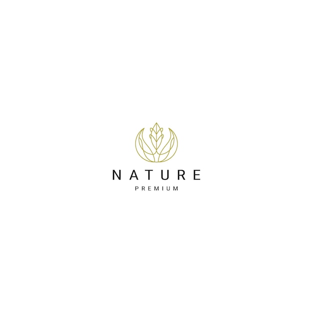 Plantilla de diseño de logotipo de icono de arte de línea de hoja de naturaleza