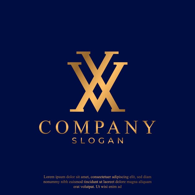 Plantilla de diseño de logotipo de icono de color azul y dorado artístico vinculado a la letra inicial creativa XV VX XV