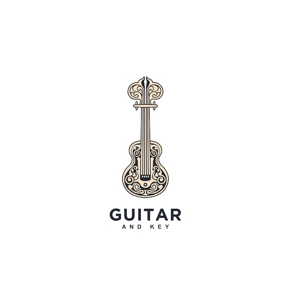 Plantilla de diseño de logotipo de icono de música de guitarra guitarra y combinación de teclas logotipo ilustración vectorial