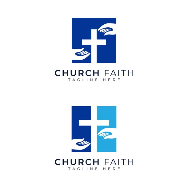 Vector plantilla de diseño de logotipo de iglesia fe apoyo religioso mano