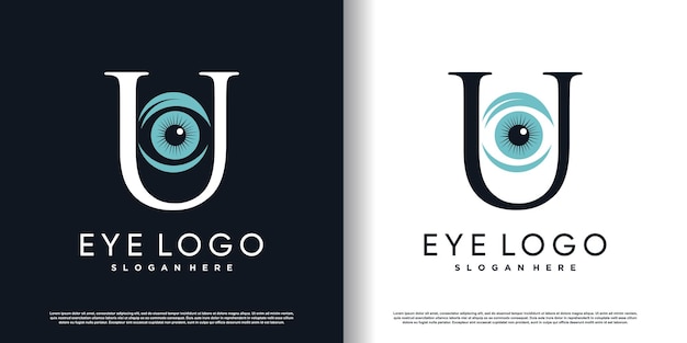 plantilla de diseño de logotipo inicial de la letra u con concepto de ojo vector premium