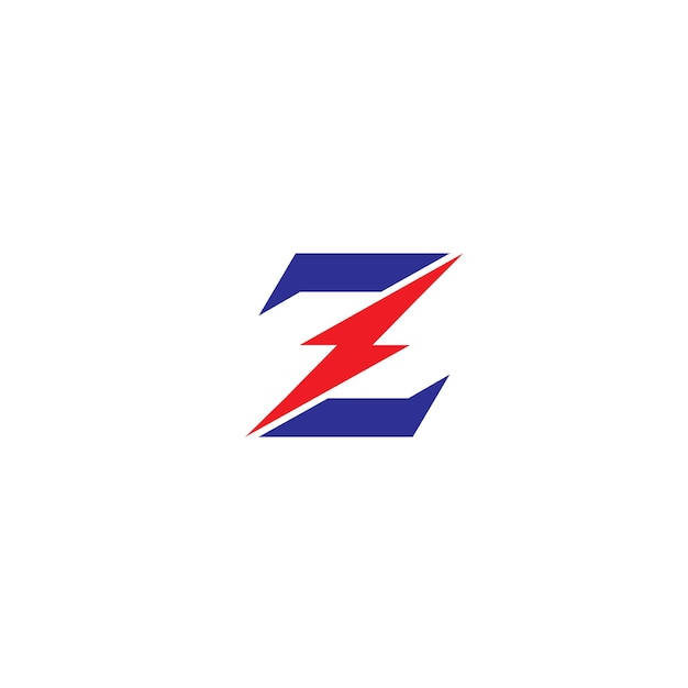 Plantilla de diseño de logotipo inicial de letra Z Alfabeto con concepto de logotipo de forma de trueno aislado sobre fondo blanco Tema de color azul oscuro y rojo intenso