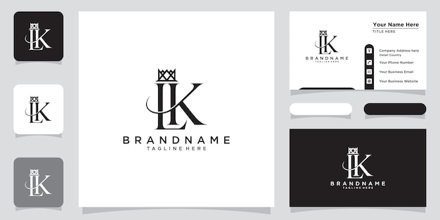 Vector plantilla de diseño de logotipo initial letter lk con diseño de tarjeta de visita vector premium