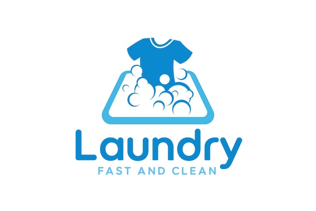 plantilla de diseño del logotipo de la lavandería Ilustración de ropa con burbujas de detergente para el logotipo del servicio de lavandería