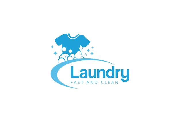 plantilla de diseño del logotipo de la lavandería Ilustración de ropa con burbujas de detergente para el logotipo del servicio de lavandería
