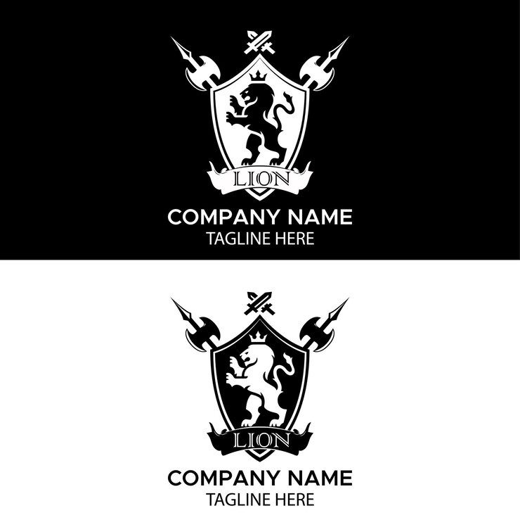 Vector plantilla de diseño de logotipo de león blanco y negro