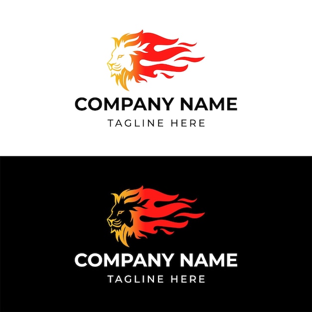plantilla de diseño de logotipo de león y fuego de vector libre