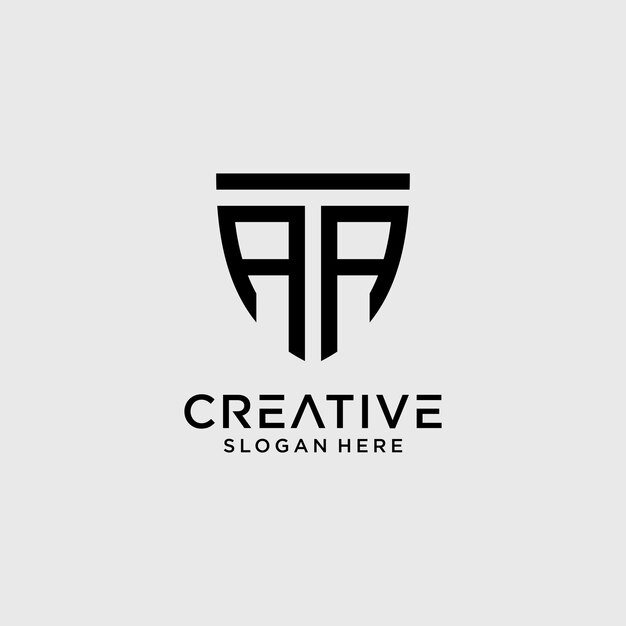 Plantilla de diseño de logotipo de letra aa de estilo creativo con icono de forma de escudo