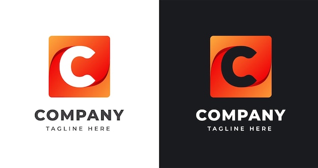 Plantilla de diseño de logotipo letra C con estilo de forma cuadrada