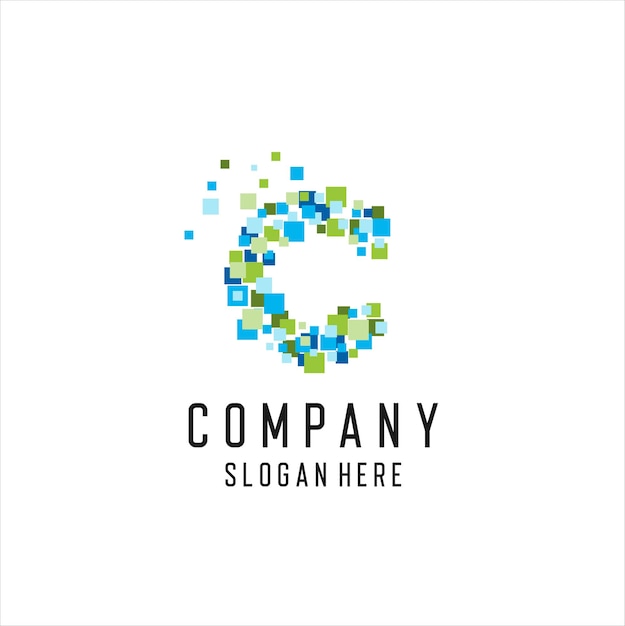 Plantilla de diseño de logotipo de letra C de píxeles