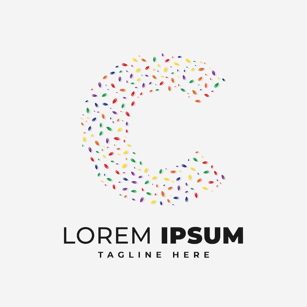 plantilla de diseño de logotipo de la letra C con vector de hojas de confeti colorido