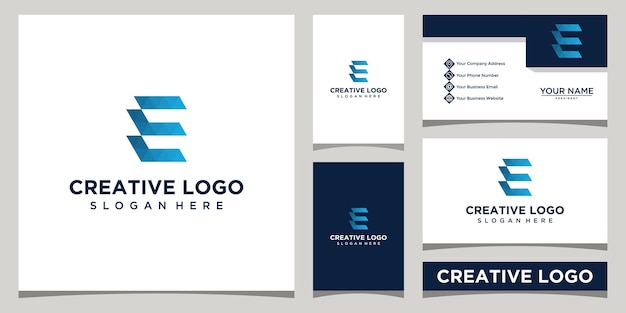 Plantilla de diseño de logotipo de letra e con estilo de baja poli y diseño de tarjeta de visita