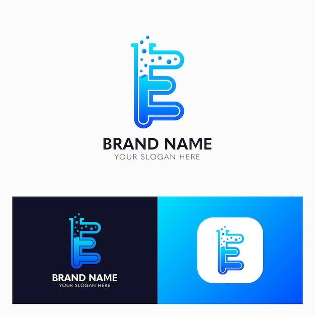 Plantilla de diseño de logotipo de letra E de laboratorio de química