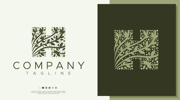 Plantilla de diseño de logotipo de letra de hoja H. Plantilla de logotipo de letra H de línea.