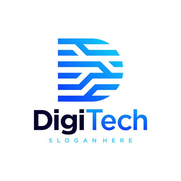Plantilla de diseño de logotipo de letra inicial D de píxeles de tecnología digital