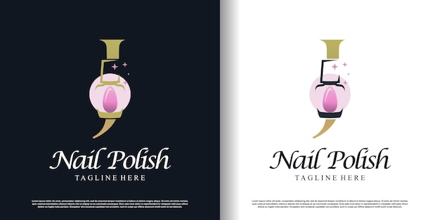 Plantilla de diseño de logotipo de letra inicial J con icono de esmalte de uñas y vector premium de concepto creativo