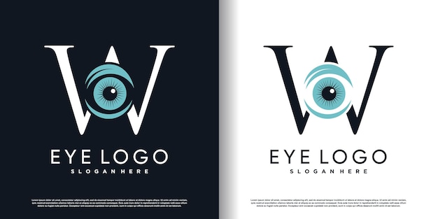 plantilla de diseño de logotipo con letra inicial w con concepto de ojo vector premium