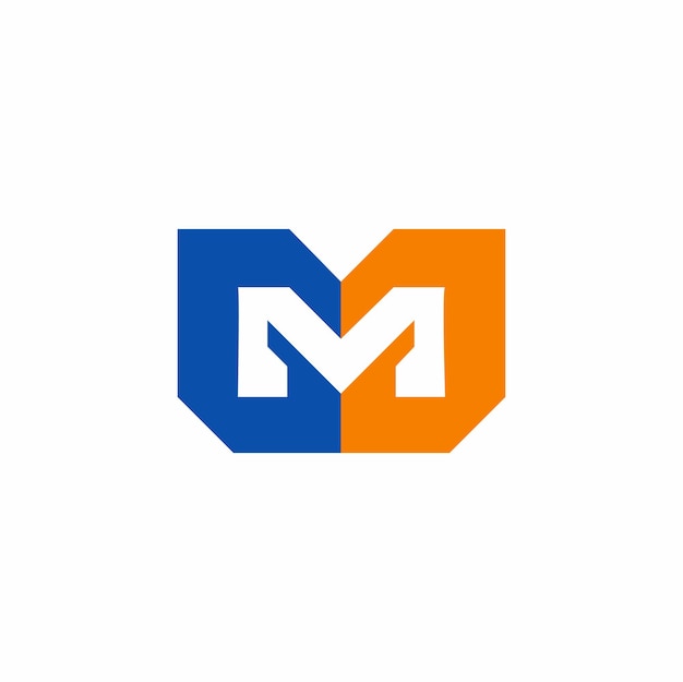 Plantilla de diseño de logotipo de letra m con diseño de logotipo de vector de combinación de colores azul y naranja