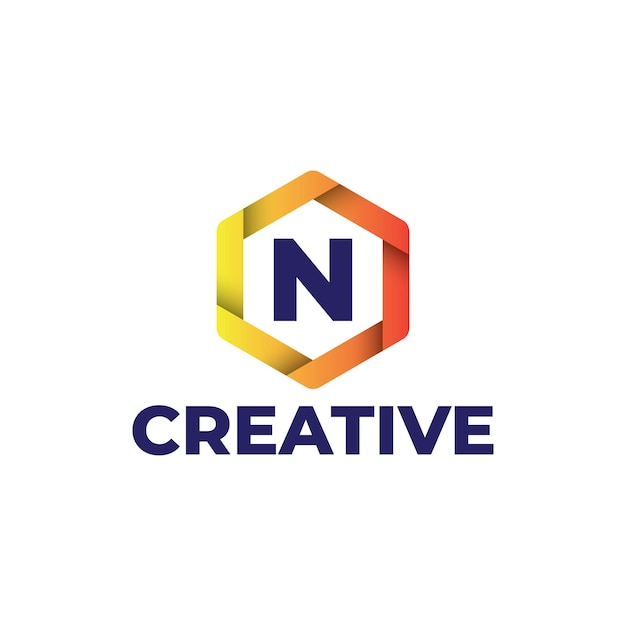 Plantilla de diseño de logotipo de letra N, logotipo hexagonal con color degradado, estilo moderno aislado sobre fondo blanco.