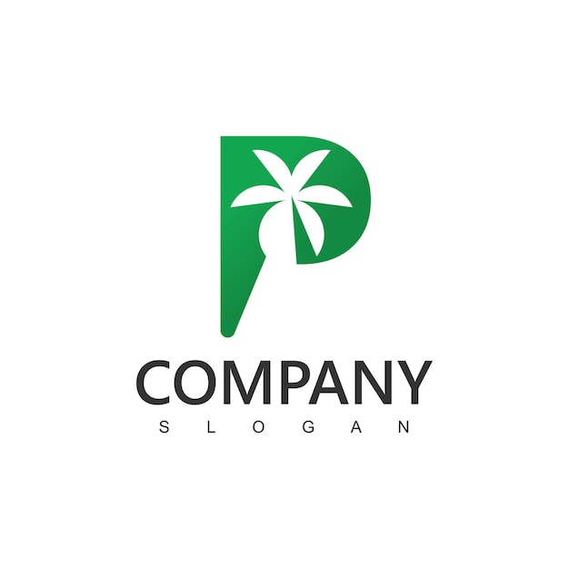 Plantilla de diseño de logotipo de letra P Palm