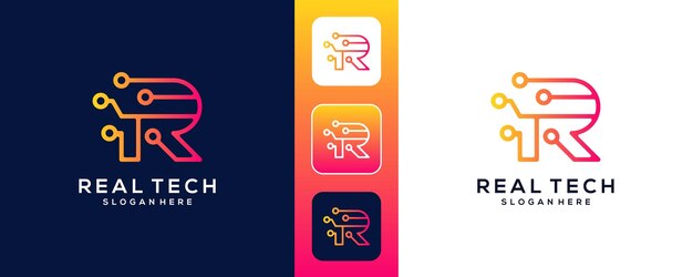 plantilla de diseño del logotipo de la letra R de la conexión digital