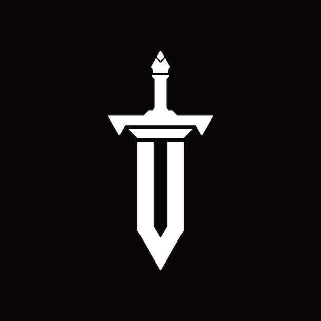 plantilla de diseño del logotipo de la letra V espada