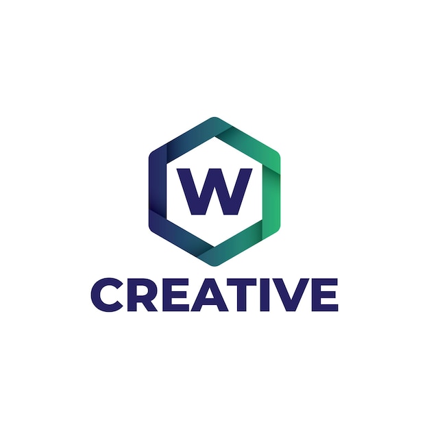 Plantilla de diseño de logotipo de letra w, logotipo hexagonal con color degradado, estilo moderno aislado sobre fondo blanco.