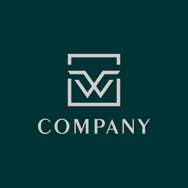 Plantilla de diseño de logotipo de letra W o VV o VW Caja gris Fondo verde oscuro Rectángulo Concepto de logotipo cuadrado Simple y limpio Negrita fuerte