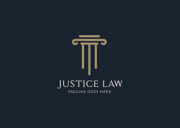 Plantilla de diseño del logotipo de la ley de justicia. Logotipo de abogado o procurador con ilustración de pilar