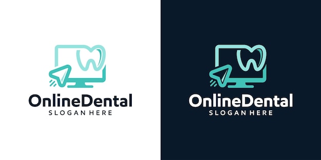 Plantilla de diseño de logotipo en línea de clínica dental Logotipo dental con clic y monitor diseño gráfico ilustración vectorial Símbolo icono creativo