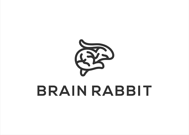 plantilla de diseño de logotipo de línea de conejo de cerebro creativo