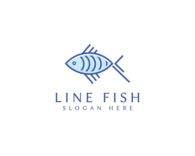 Plantilla de diseño de logotipo de línea de pescado ilustración vectorial del icono del logotipo del restaurante de mariscos