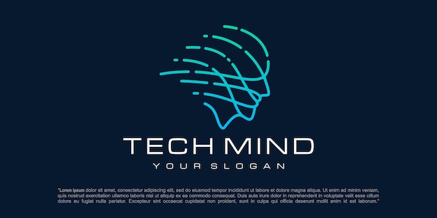 Plantilla de diseño de logotipo de logotipo de tecnología inteligente humana de cabeza
