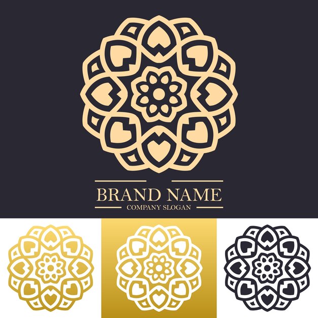 Plantilla de diseño de logotipo de mandala de lujo con color dorado y concepto de arte de línea floral o estrella