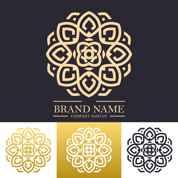 Plantilla de diseño de logotipo de mandala de lujo con color dorado y concepto de arte de línea floral o estrella